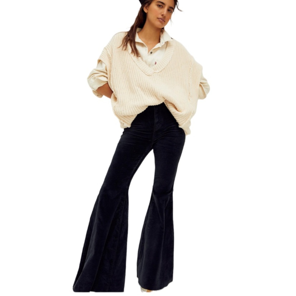 🆕 We The Free Free People Just Float On Velvet Black High Rise Flared Pants 26